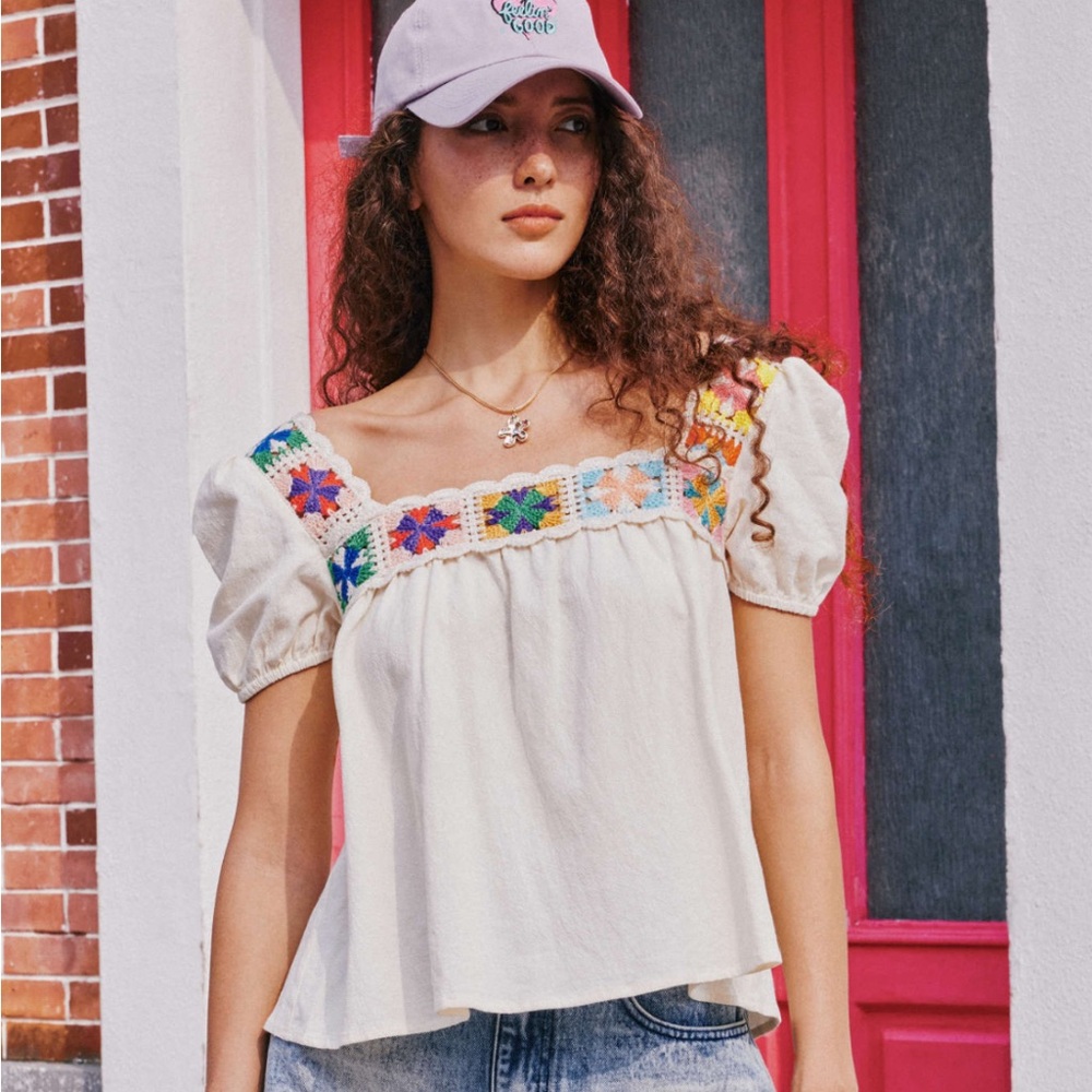 Cider Cream Blouse with Colorful Embroidery